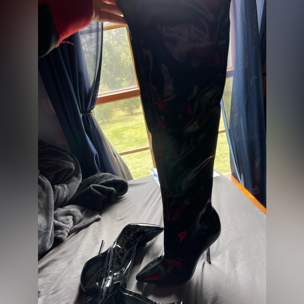 Latex thigh, high boots